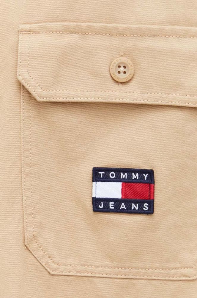 Бавовняна сорочка Tommy Jeans чоловіча колір бежевий relaxed класичний комір фото 5
