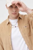 Вельветова сорочка Tommy Jeans колір бежевий regular класичний комір
