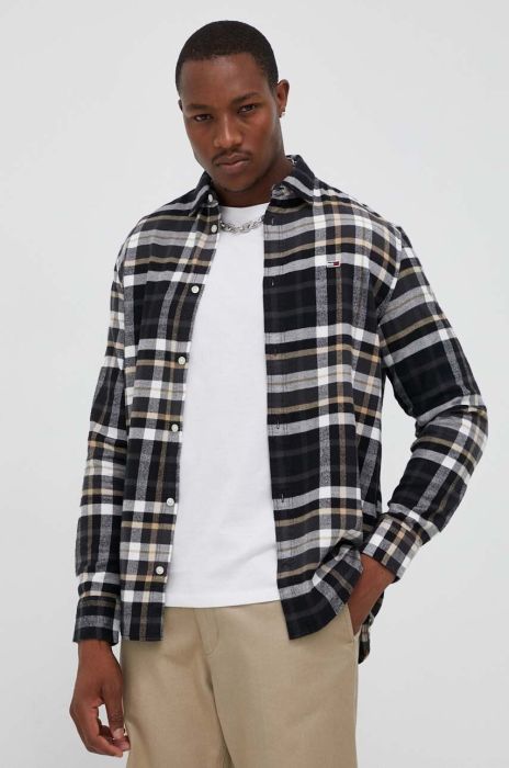 Бавовняна сорочка Tommy Jeans чоловіча колір чорний regular класичний комір
