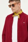 Бавовняна сорочка Tommy Jeans чоловіча колір бордовий regular зі стійкою Бавовняна сорочка Tommy Jeans чоловіча колір бордовий regular зі стійкою
