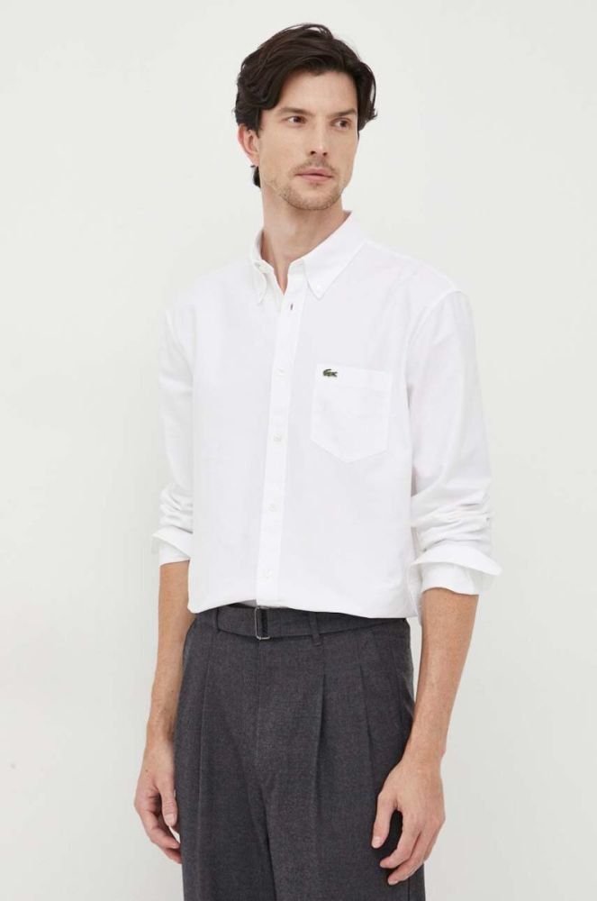 Бавовняна сорочка Lacoste чоловіча колір білий regular комір button-down (3537757) фото 2