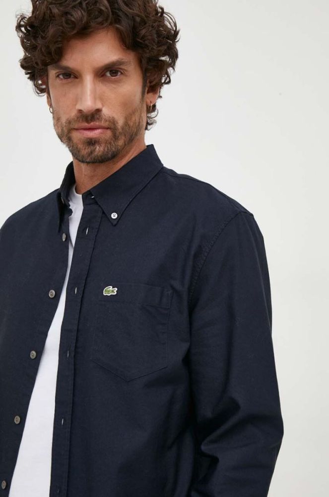 Бавовняна сорочка Lacoste чоловіча regular комір button-down колір темно-синій (3537764) фото 5