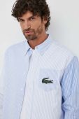 Бавовняна сорочка Lacoste чоловіча relaxed комір button-down колір блакитний