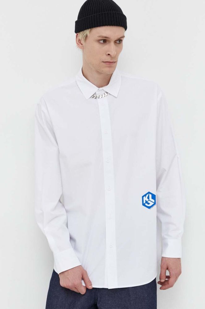 Бавовняна сорочка Karl Lagerfeld Jeans чоловіча колір білий regular класичний комір