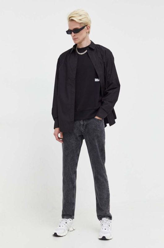 Бавовняна сорочка Karl Lagerfeld Jeans чоловіча колір чорний regular класичний комір фото 2