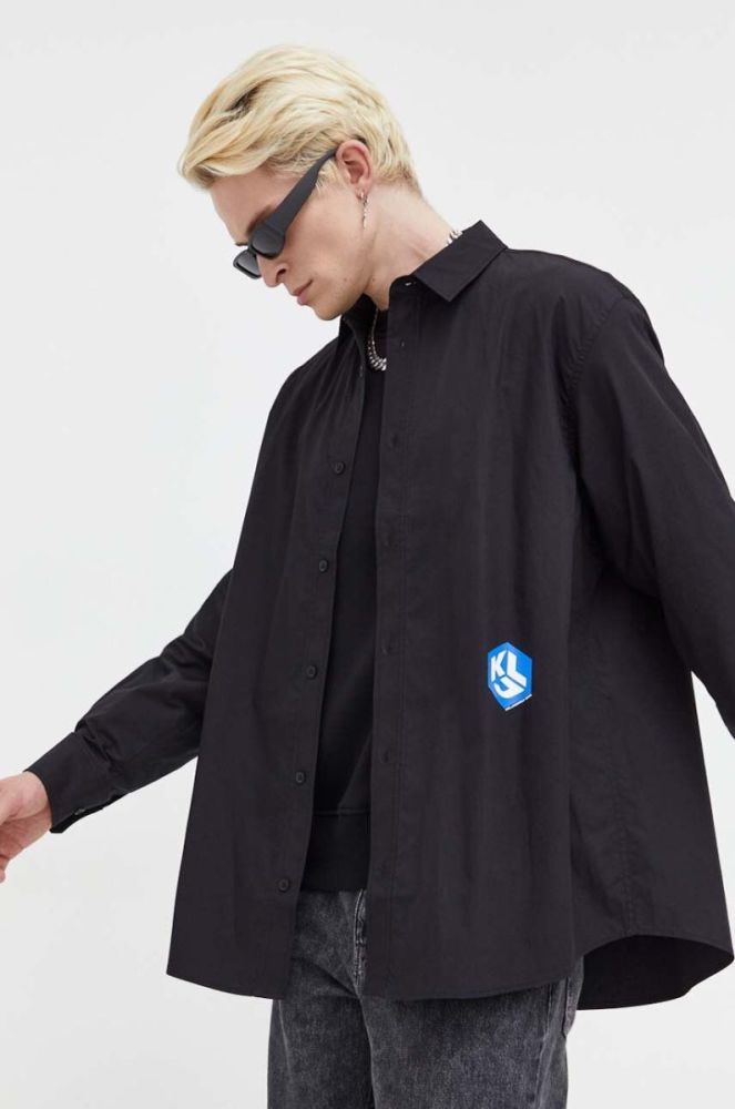 Бавовняна сорочка Karl Lagerfeld Jeans чоловіча колір чорний regular класичний комір фото 4
