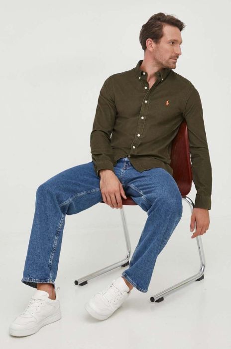 Вельветова сорочка Polo Ralph Lauren колір зелений regular комір button-down
