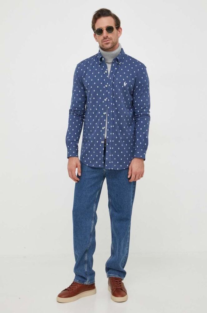 Бавовняна сорочка Polo Ralph Lauren чоловіча колір синій regular комір button-down (3590981) фото 3