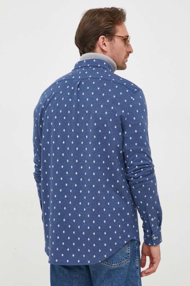 Бавовняна сорочка Polo Ralph Lauren чоловіча колір синій regular комір button-down (3590981) фото 4
