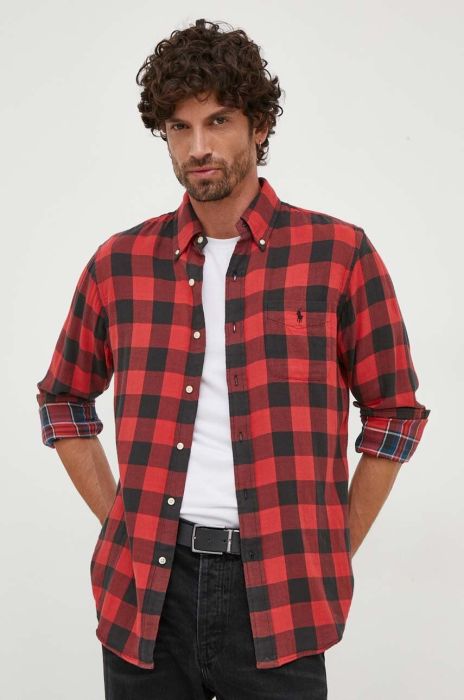 Бавовняна сорочка Polo Ralph Lauren чоловіча колір червоний regular комір button-down (3523510)
