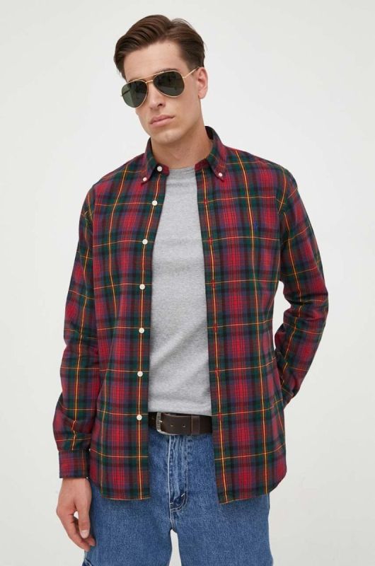 Бавовняна сорочка Polo Ralph Lauren чоловіча колір червоний regular комір button-down (3429294) фото 2