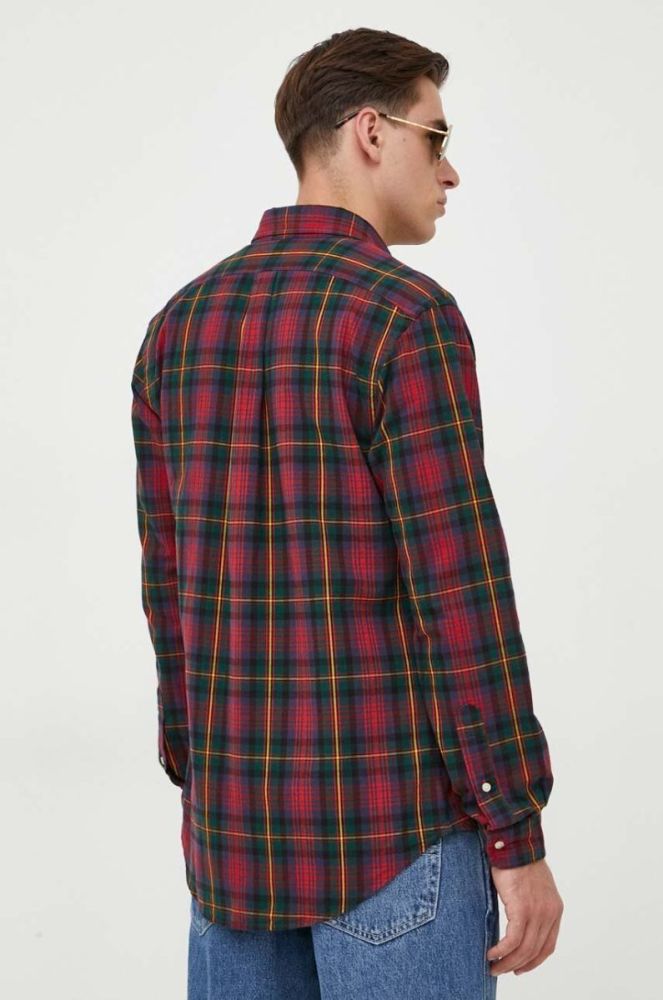 Бавовняна сорочка Polo Ralph Lauren чоловіча колір червоний regular комір button-down (3429294) фото 3