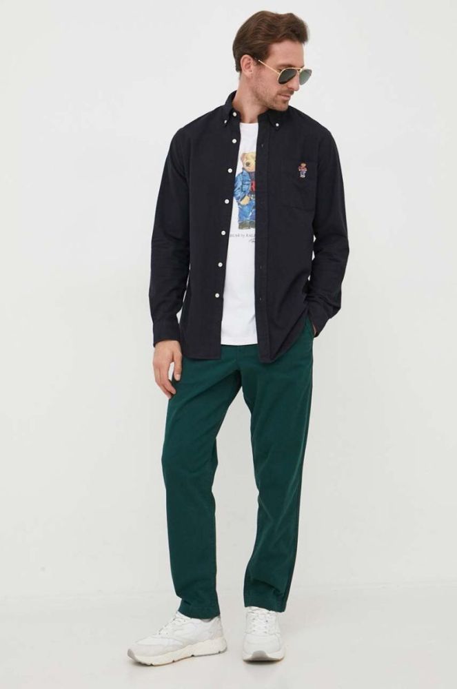 Бавовняна сорочка Polo Ralph Lauren чоловіча колір чорний regular комір button-down (3590986) фото 3