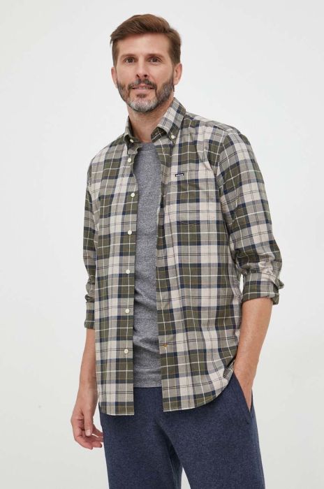 Бавовняна сорочка Barbour чоловіча колір зелений slim комір button-down (3496683)
