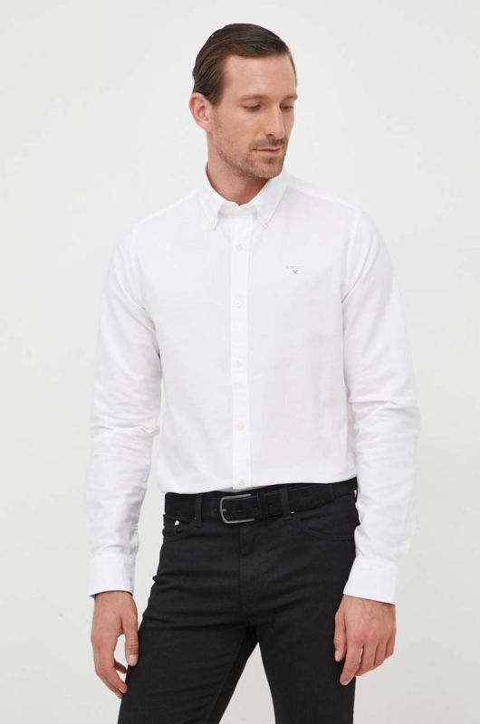 Бавовняна сорочка Barbour Oxtown чоловіча колір білий slim комір button-down