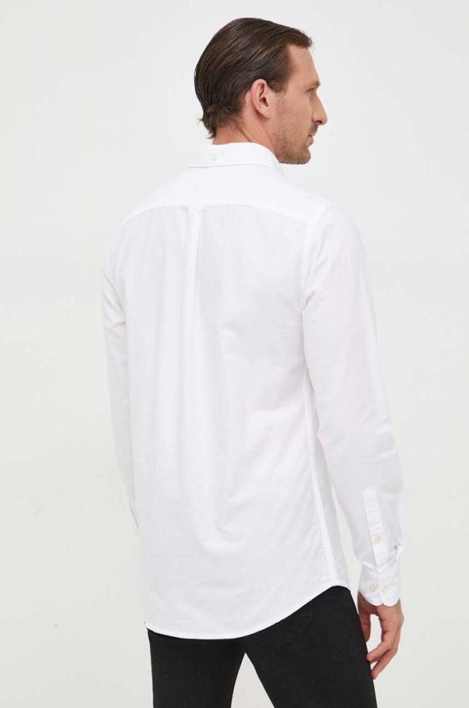 Бавовняна сорочка Barbour Oxtown чоловіча колір білий slim комір button-down фото 4