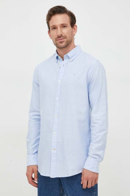 Бавовняна сорочка Barbour Oxtown чоловіча slim комір button-down колір блакитний