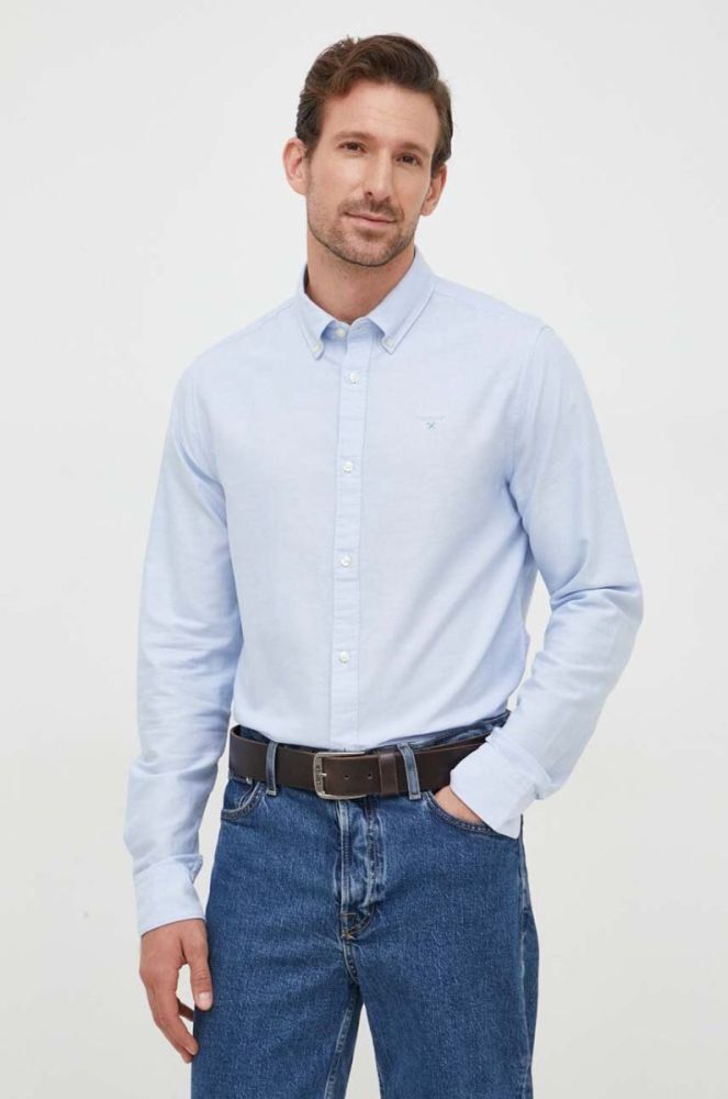 Бавовняна сорочка Barbour Oxtown чоловіча slim комір button-down колір блакитний фото 5