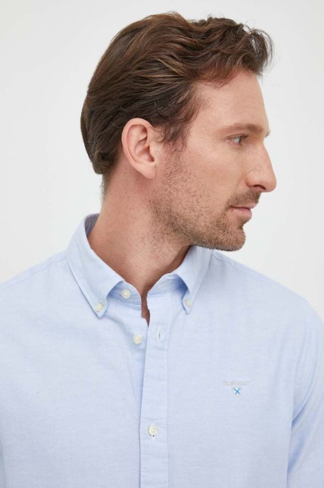 Бавовняна сорочка Barbour Oxtown чоловіча slim комір button-down колір блакитний фото 6