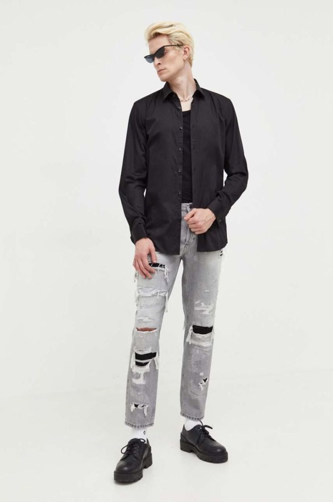 Сорочка HUGO чоловіча колір чорний slim класичний комір (3485791) фото 2