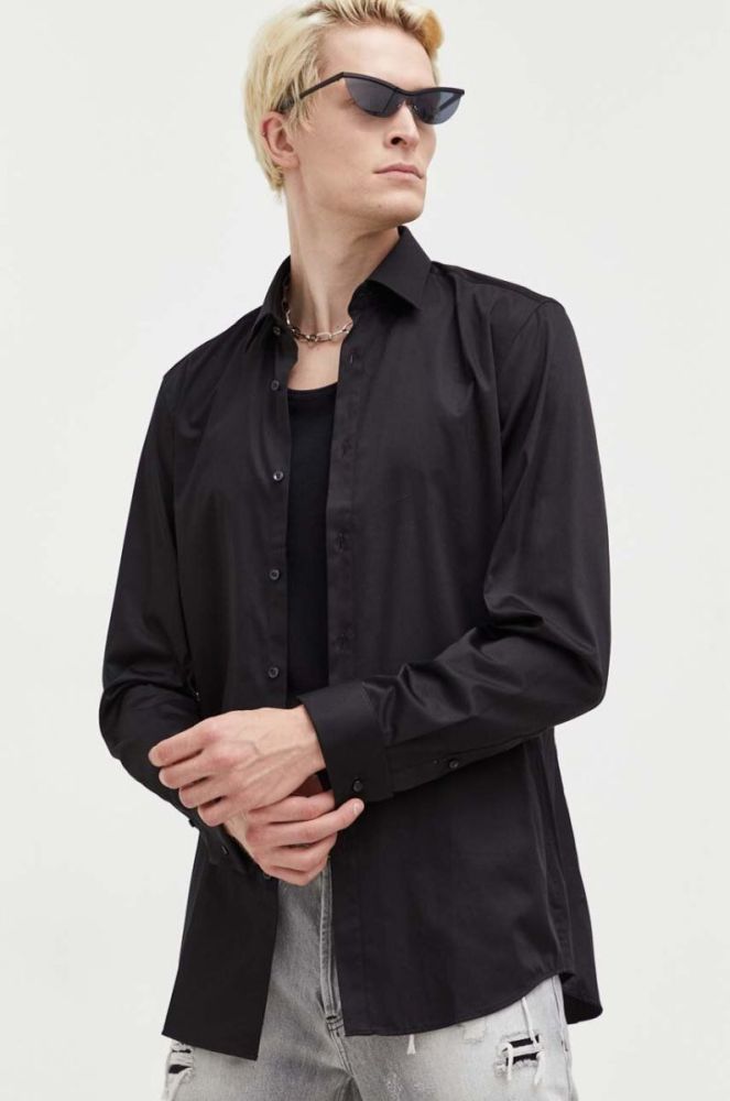 Сорочка HUGO чоловіча колір чорний slim класичний комір (3485791) фото 4