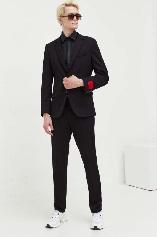 Бавовняна сорочка HUGO чоловіча колір чорний slim класичний комір (3507050) фото 2