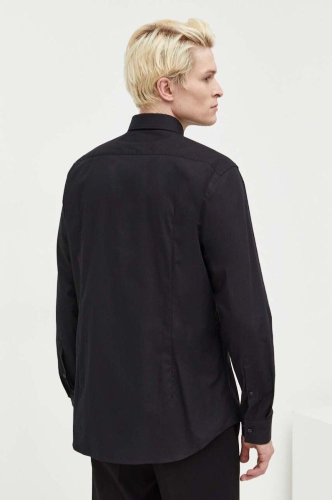 Бавовняна сорочка HUGO чоловіча колір чорний slim класичний комір (3507050) фото 3