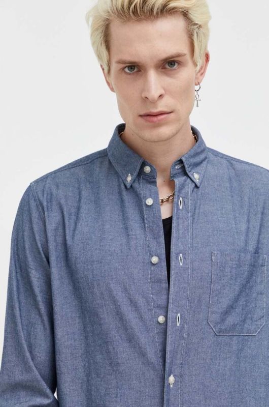 Бавовняна сорочка HUGO чоловіча regular комір button-down колір блакитний (3485832)