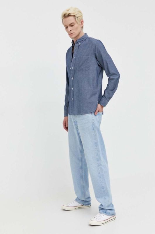 Бавовняна сорочка HUGO чоловіча regular комір button-down колір блакитний (3485832) фото 2
