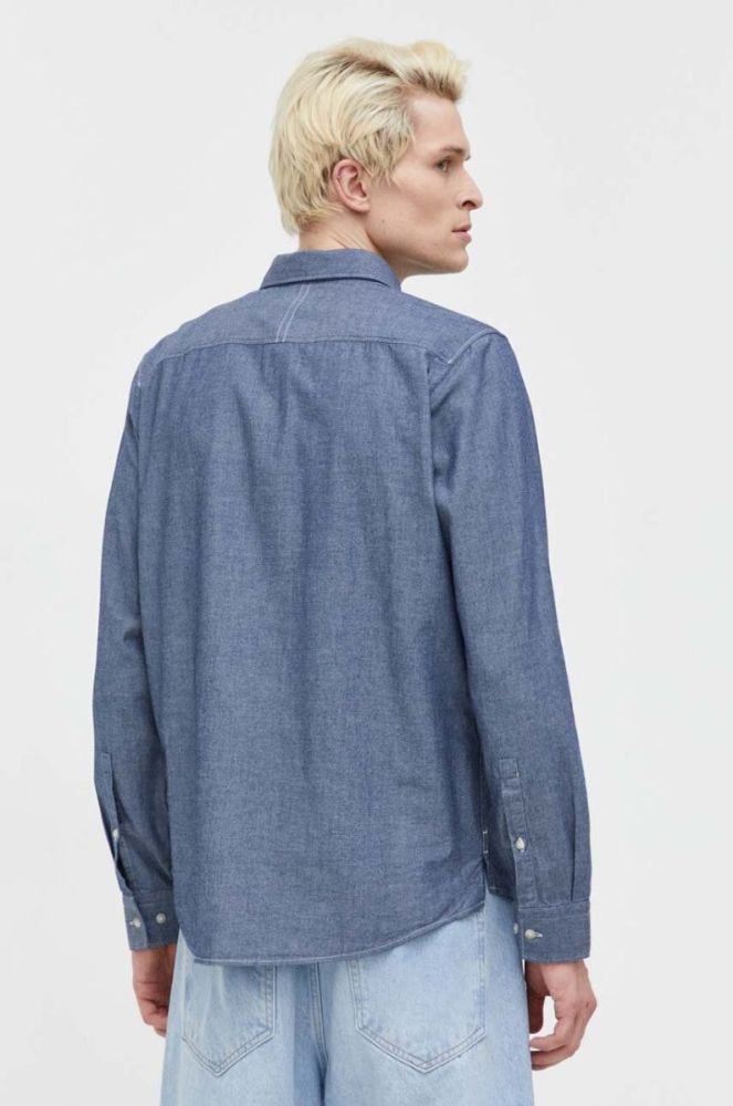 Бавовняна сорочка HUGO чоловіча regular комір button-down колір блакитний (3485832) фото 3