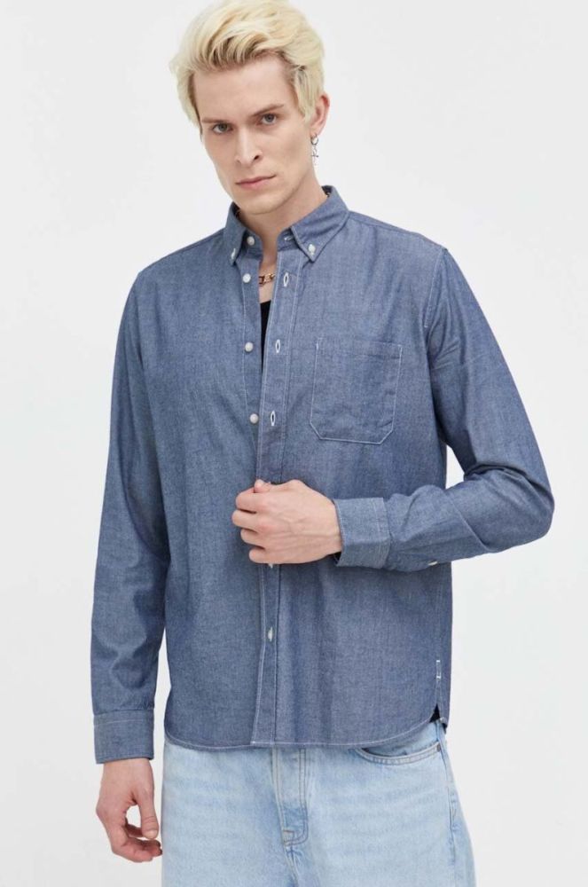 Бавовняна сорочка HUGO чоловіча regular комір button-down колір блакитний (3485832) фото 4