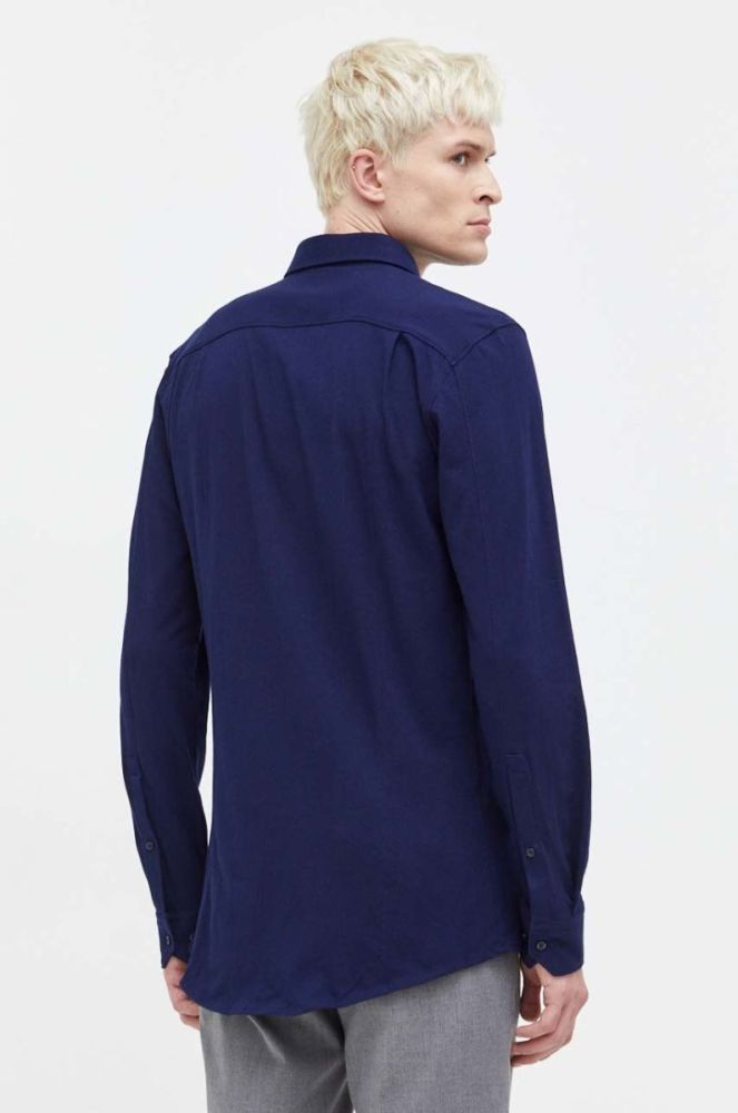 Бавовняна сорочка HUGO чоловіча колір синій slim класичний комір (3507087) фото 4