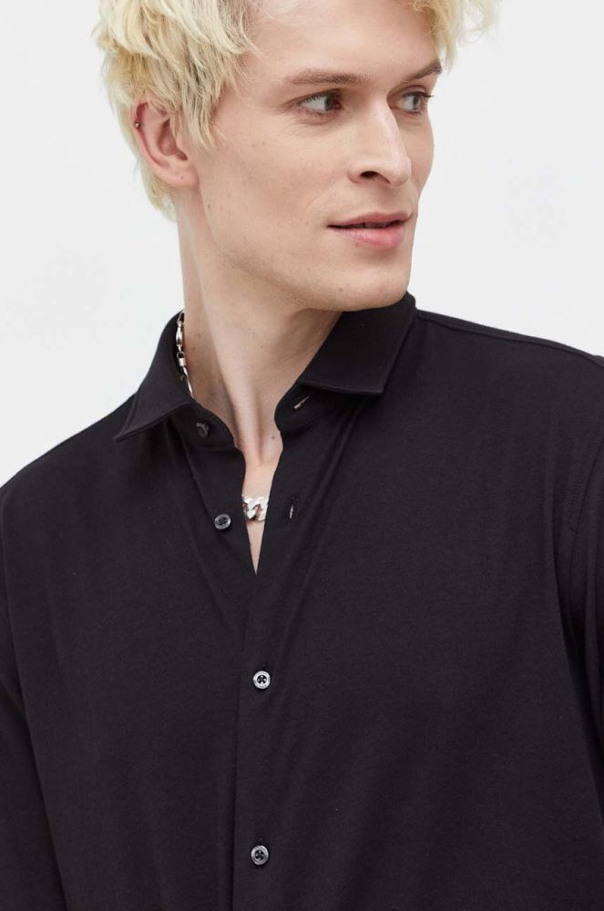 Бавовняна сорочка HUGO чоловіча колір чорний slim класичний комір (3507071)