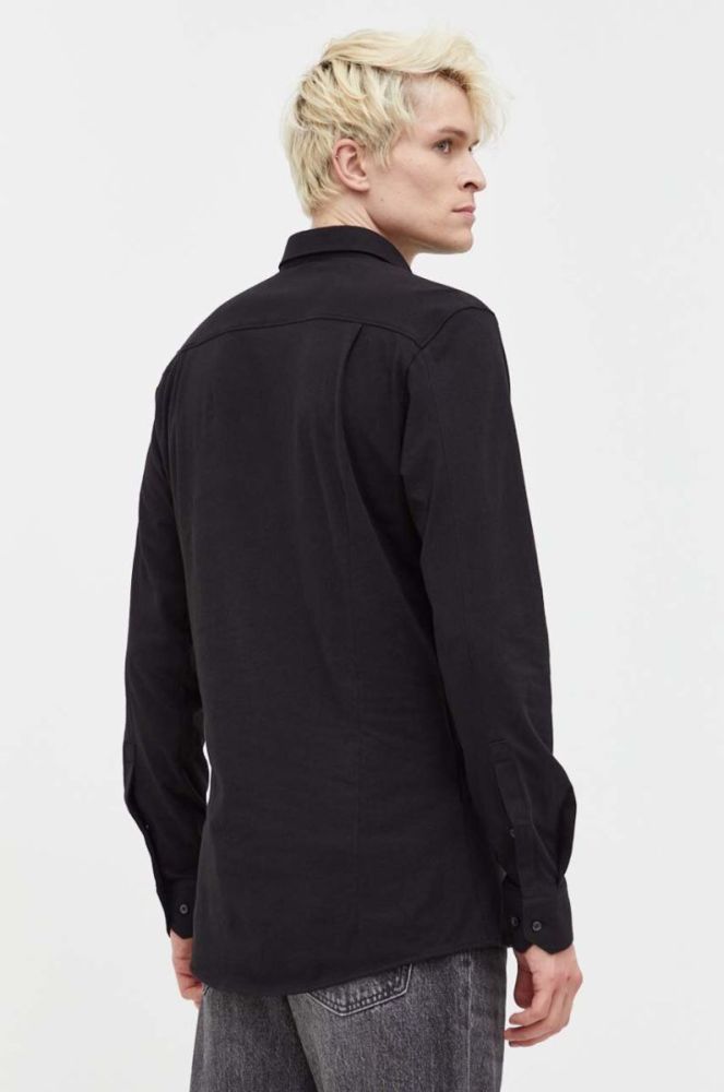 Бавовняна сорочка HUGO чоловіча колір чорний slim класичний комір (3507071) фото 3