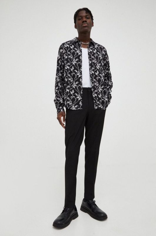 Сорочка The Kooples чоловіча колір чорний regular класичний комір (3528034) фото 2