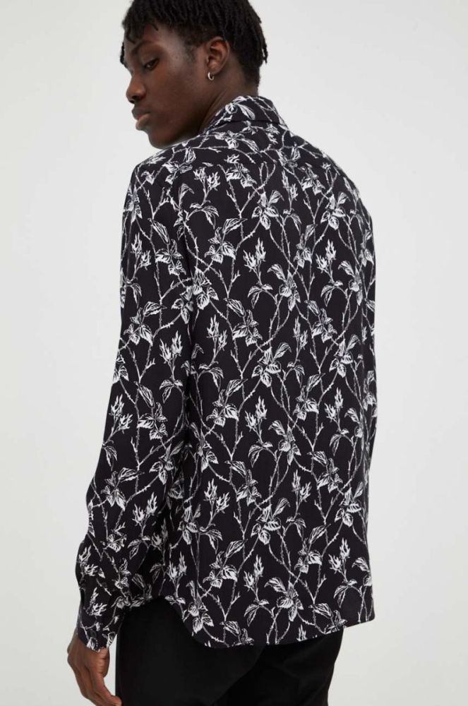 Сорочка The Kooples чоловіча колір чорний regular класичний комір (3528034) фото 3