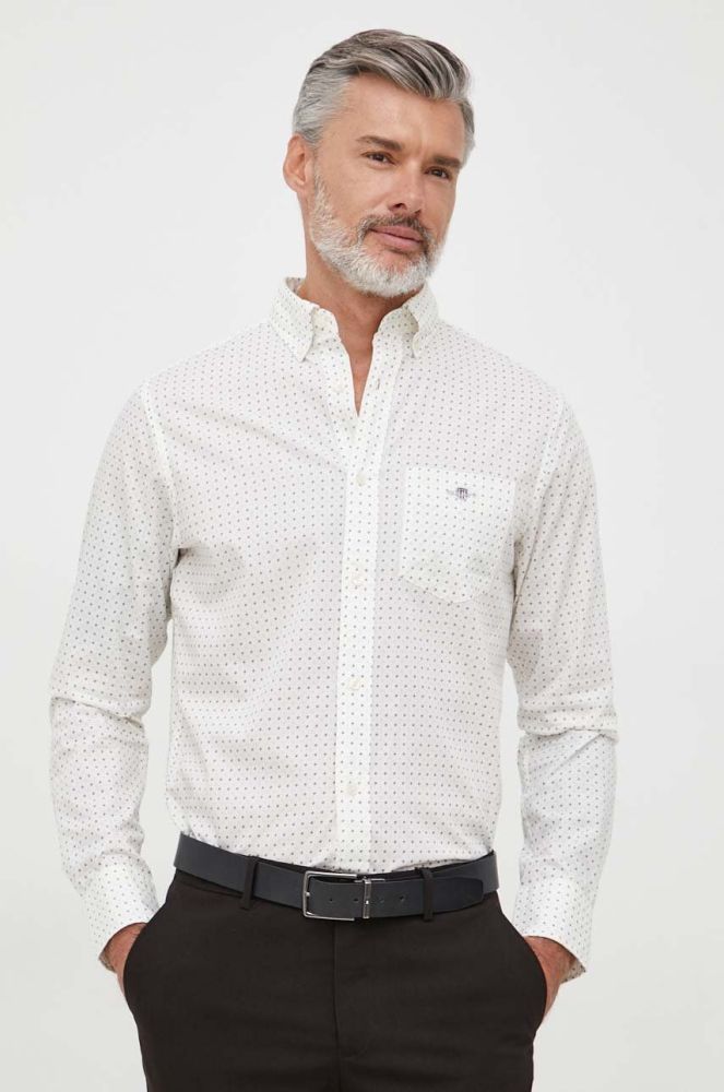 Бавовняна сорочка Gant чоловіча колір бежевий regular комір button-down (3621643)