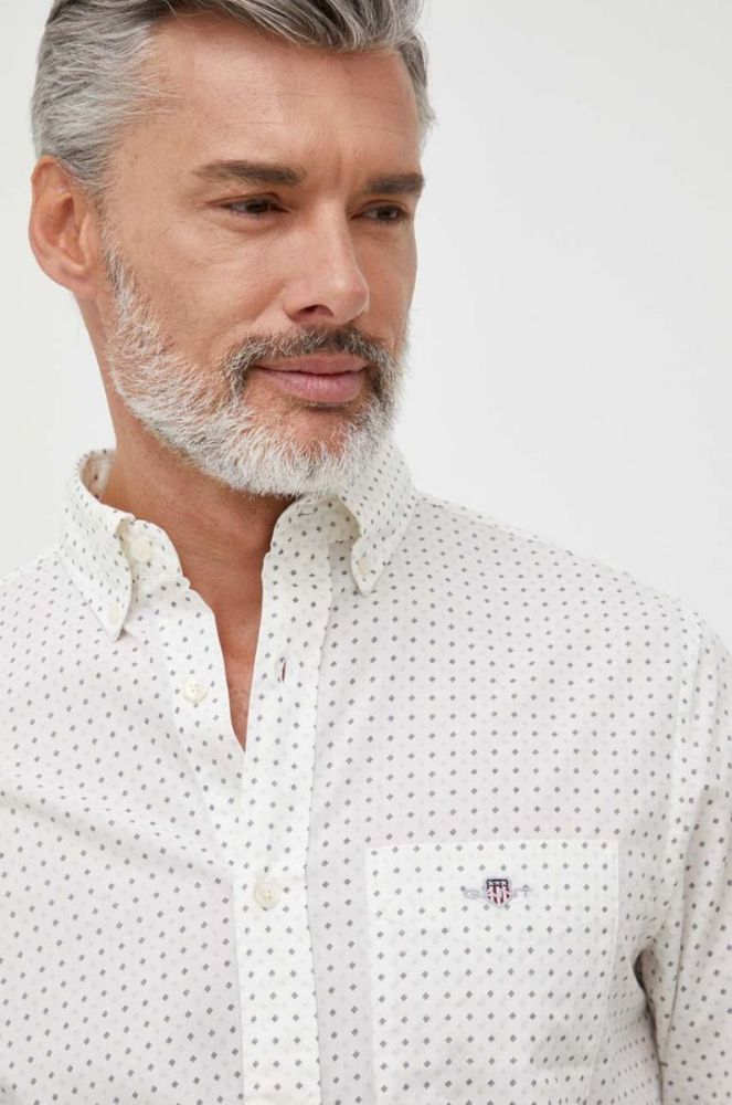 Бавовняна сорочка Gant чоловіча колір бежевий regular комір button-down (3621643) фото 4