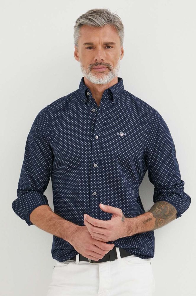 Бавовняна сорочка Gant чоловіча колір синій regular комір button-down (3601992)