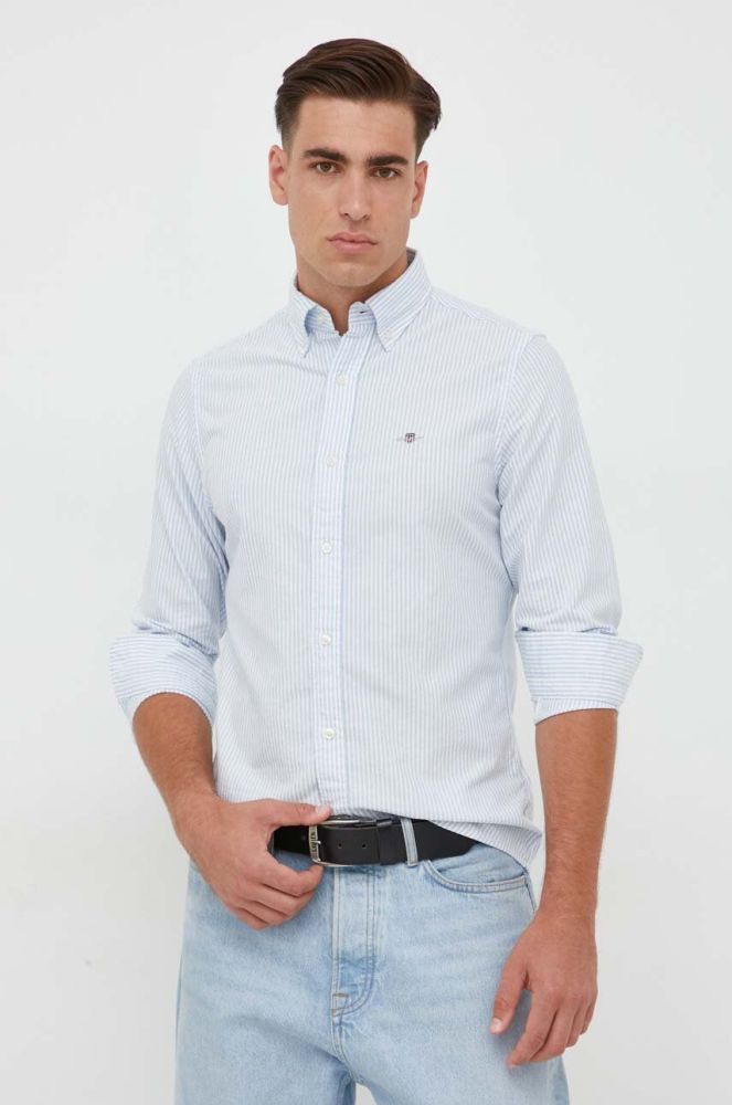 Бавовняна сорочка Gant чоловіча regular комір button-down колір блакитний (3609573)