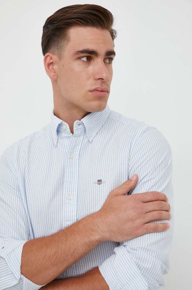 Бавовняна сорочка Gant чоловіча regular комір button-down колір блакитний (3609573) фото 5