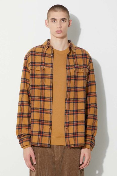 Бавовняна сорочка Fjallraven ?vik чоловіча колір коричневий regular класичний комір