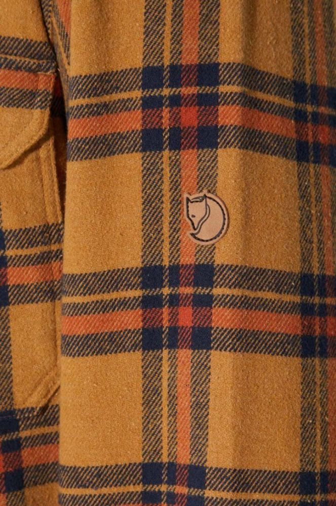 Бавовняна сорочка Fjallraven ?vik чоловіча колір коричневий regular класичний комір фото 6