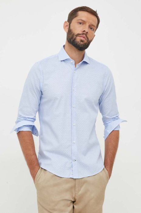 Бавовняна сорочка Joop! чоловіча slim з італійським коміром колір блакитний