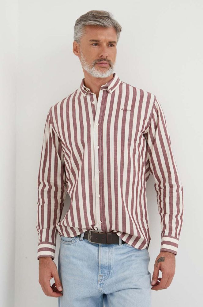 Бавовняна сорочка Pepe Jeans Crivitz чоловіча колір бордовий regular комір button-down