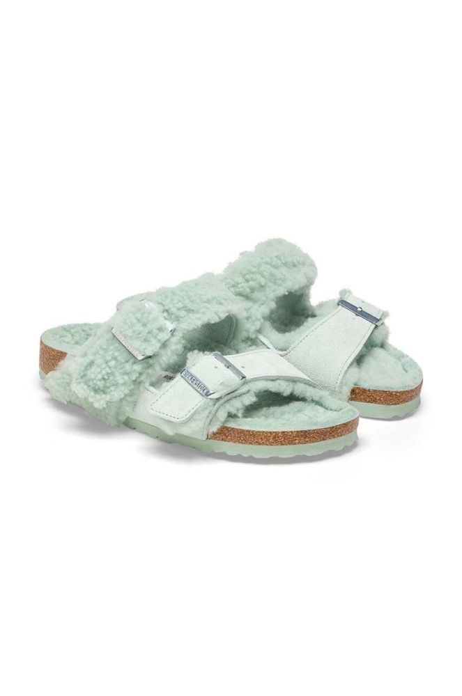 Замшеві шльопанці Birkenstock Arizona жіночі колір зелений 1025539 фото 2