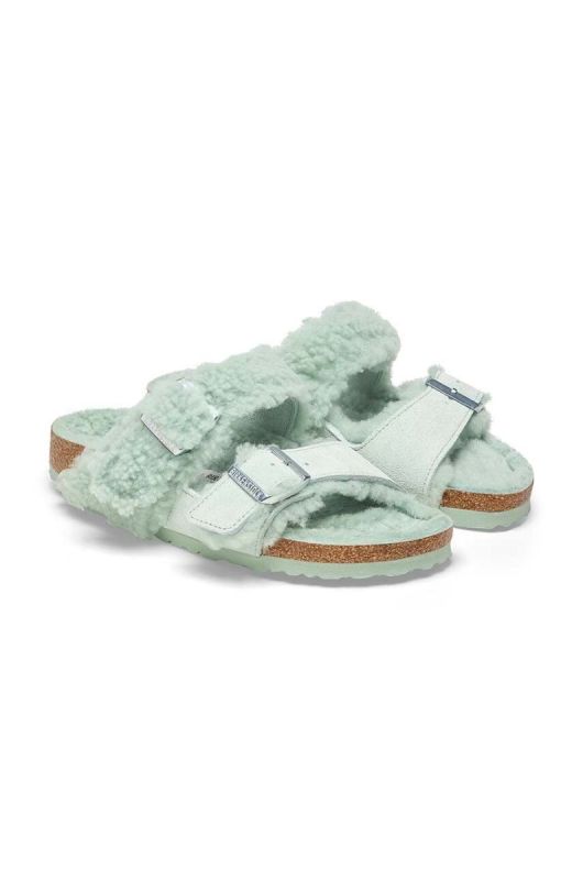 Замшеві шльопанці Birkenstock Arizona жіночі колір зелений 1025539 фото 2