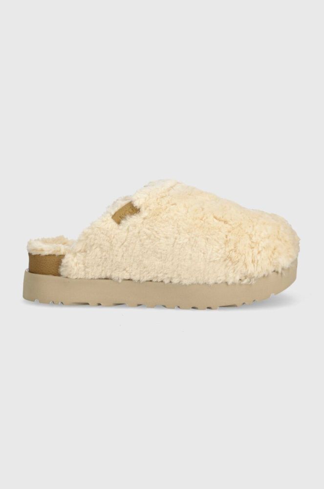 Вовняні тапочки UGG Fuzz Sugar Slide колір бежевий 1135132