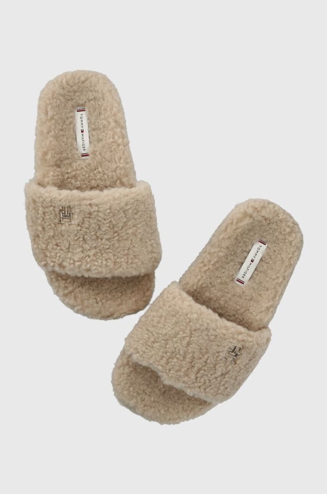 Тапочки Tommy Hilfiger TH SHERPA FUR SLIDE колір бежевий FW0FW07561