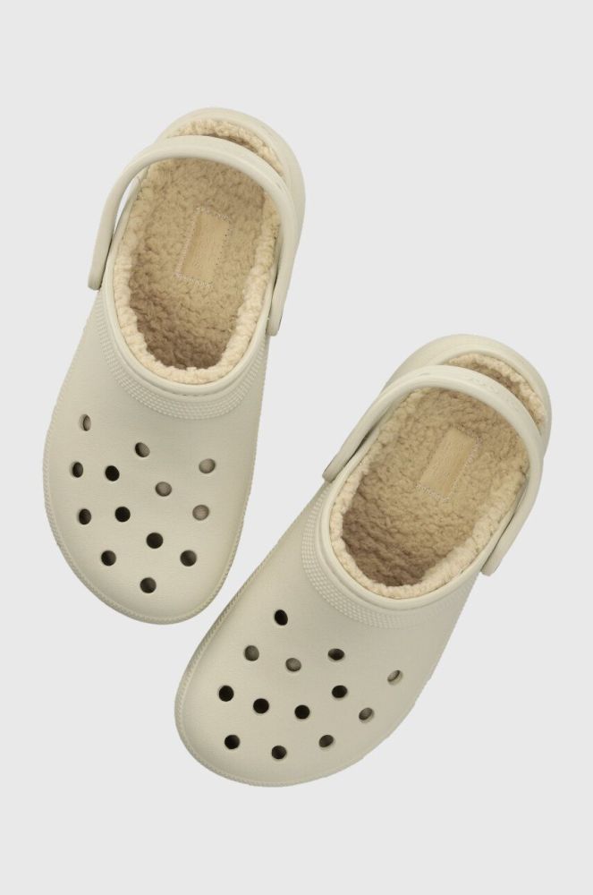 Шльопанці Crocs Classic Platform Lined Clog жіночі колір бежевий на платформі 207938